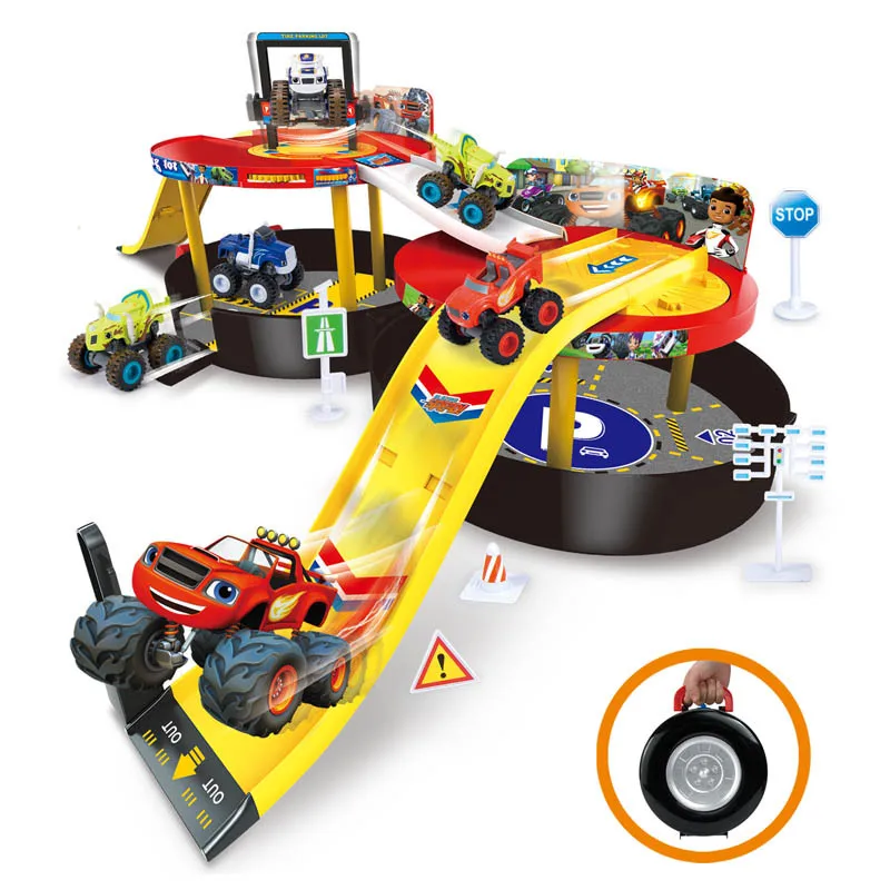 

Toy car monster truck mobile tyre flame monster machines two scooter parking lot