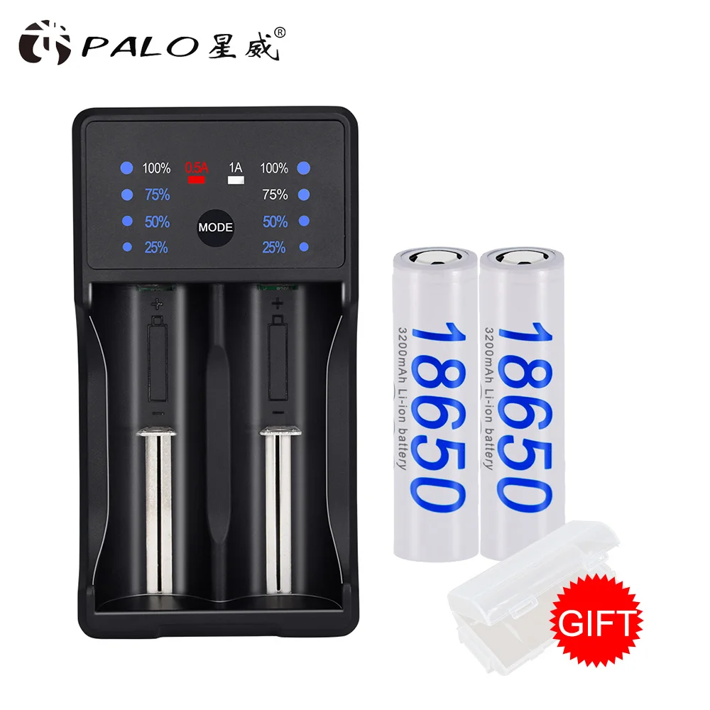 

PALO Battery Charger Set 2PCS 18650 Batteries+1 Charger For 3.7v 14500 18650 26650 18490 1.2v SC AA AAA Ni-Mh Ni-Cd Rechargeable