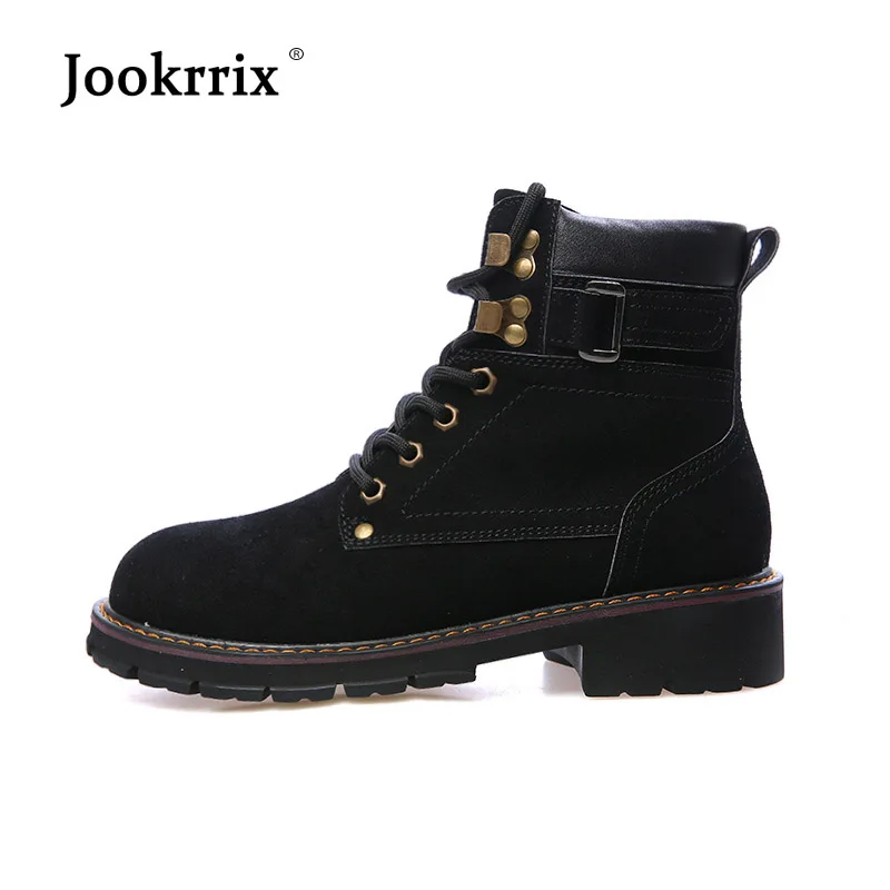 

Jookrrix Shoes Women Fashion Martin Boots Lady Real Leather chaussure Army Green Autumn Female footware zapatos de mujer Black
