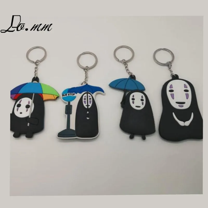 

Miyazaki Hayao anime Spirited Away Key chain cartoon No face cos figure souvenir cute rubber personality kids llavero hombre new