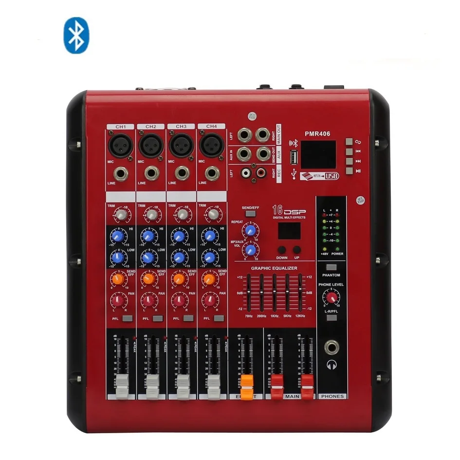 

Amplifier Audio Powered Mixer 4 Channel Professional Mixing PMR406 For Speaker and Microphone