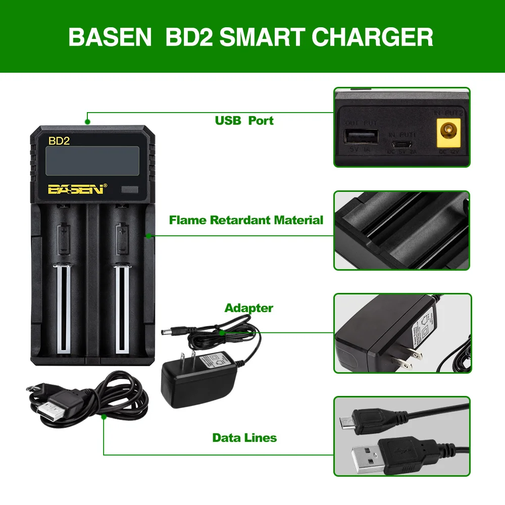 BD2 LED Intelligent Lithium Battery USB charger Basencharger Li-ion 18650 14500 16340 26650 EU US UK standard smart charger 07