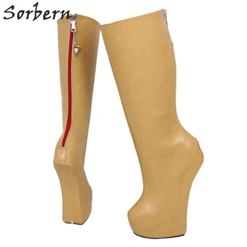 

Sorbern Lockable Camel Back Open Red Zip Heavy Hoof Sole Heelless Locking Knee Hi Fetish Boots Wedge High Heels Custom Wide Fit