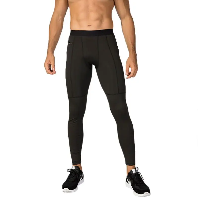 

Mens Plus Size Compression Long Pants Mid Waisted Solid Color Stripes Quick Dry Baselayer Sport Tights Pocket Running Leggings