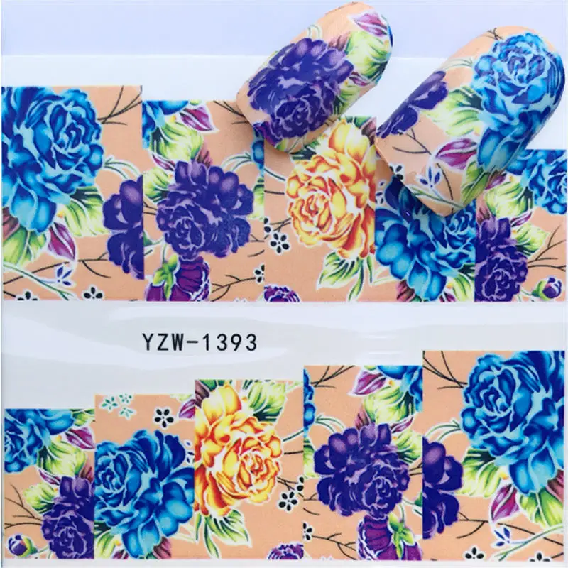 YWK 1 лист градиентный цветок серии наклейки для ногтей наклейки Цветочные/единорог клей Маникюр наклейки Шарм Дизайн ногтей украшения - Цвет: YZW-1393