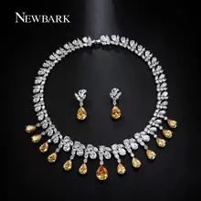 NEWBARK Silver Color Cubic Zirconia Necklace Earring Set Yellow Teardrop CZ Earring Pendant Neckalces Set Women