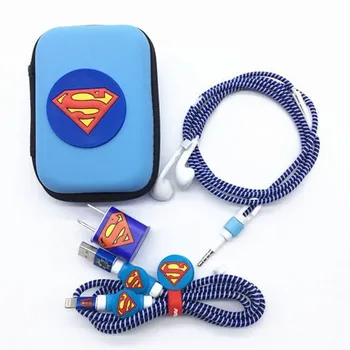 

New 1.4M Cute Cartoon USB Cable Earphone Protector Set With Cable Winder Stickers Spiral Cord Protector For iphone 5 6 6s 7plus