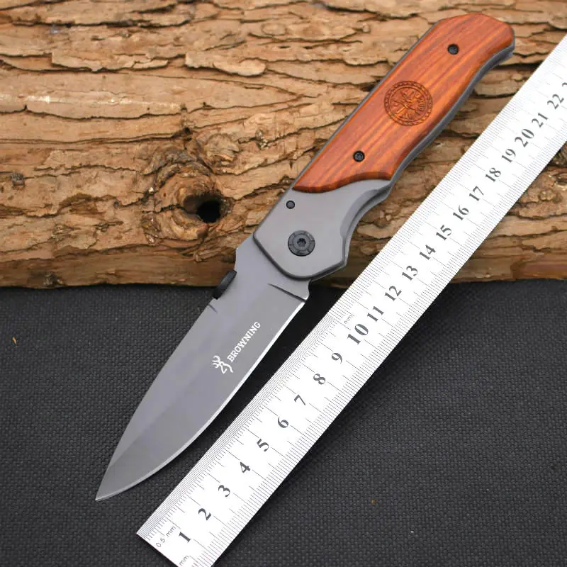 BROWNING Folding Knife Survival Knifes 440C Steel Blade Wood Handle