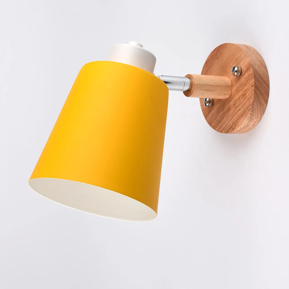 Деревянный настенный светильник s прикроватный настенный светильник Настенный светильник современный настенный светильник для спальни скандинавский макарун 6 цветов E27 светильник - Цвет абажура: Yellow