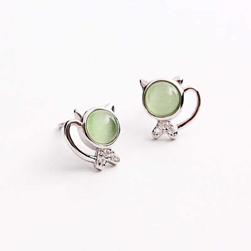 cat cz opal earring 100% 925 Sterling silver Jewelry fashion Hypoallergenic Stud earrings for women girl gift