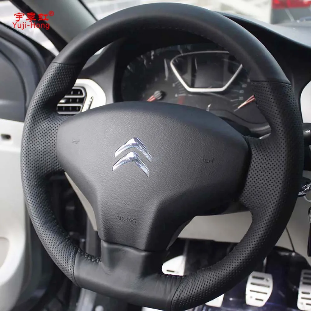 Yuji-Hong искусственная кожа Чехлы рулевого колеса автомобиля чехол для Citroen C-Elysee 2013- сшитый вручную чехол