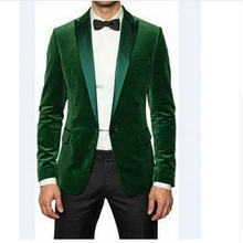 Зеленые бархатные мужские Угловые атласные с отворотом смокинги 2019New мужские костюмы Свадебный вечерний костюм(пиджак+ брюки+ галстук-бабочка