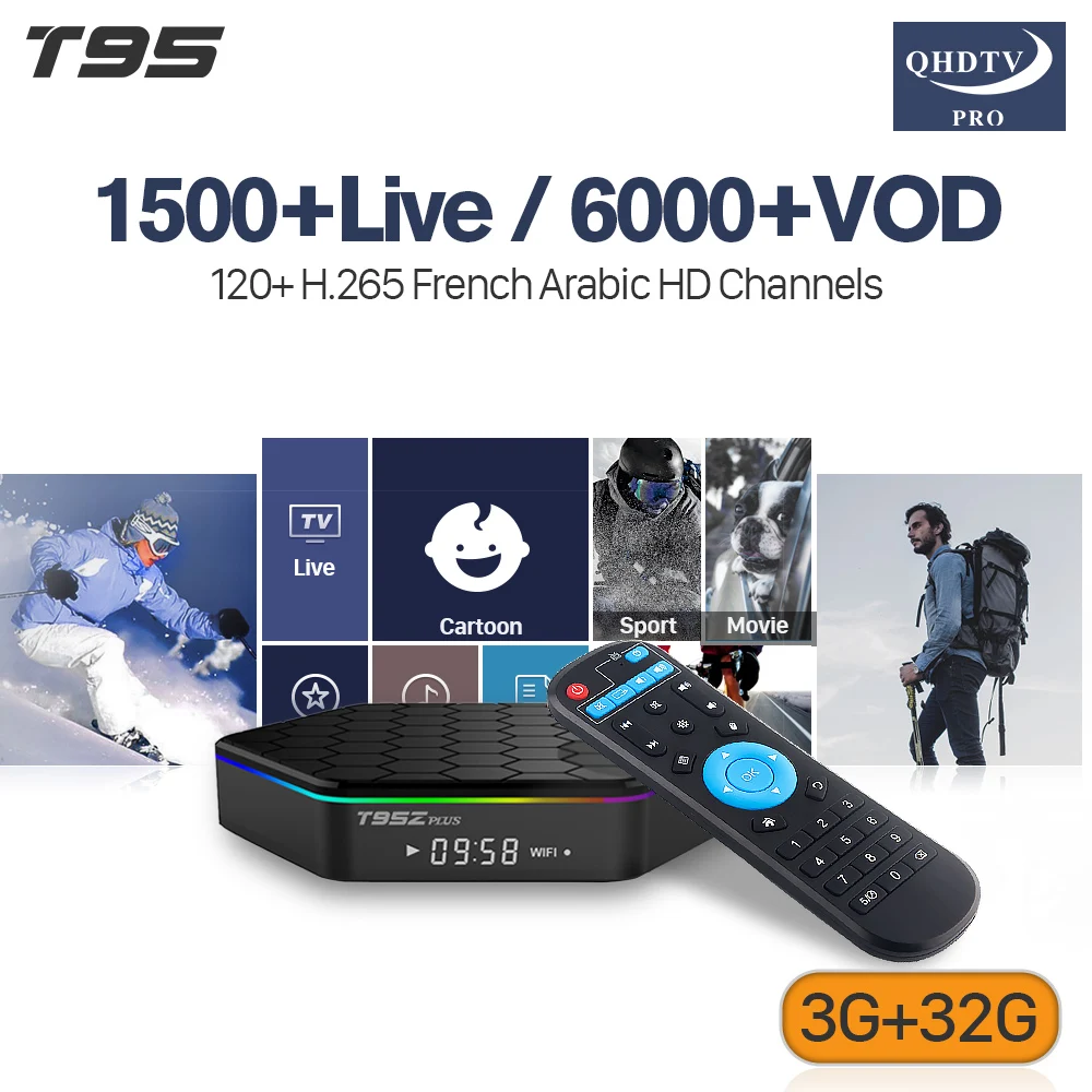 

T95Z Plus IPTV Arabic Receiver Andorid 7.1 TV BOX 3GB 32GB Amlogic S912 Octa Core With France Arabic IPTV Subscription H.265