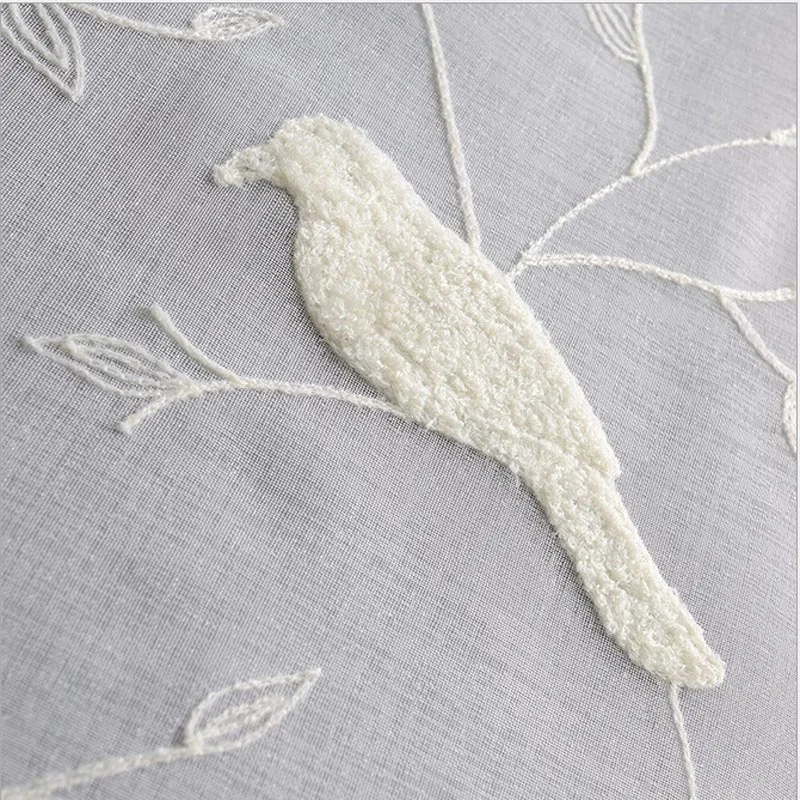 Bird Pattern 3d Embroidery Drape Sheer Curtains For Living Room