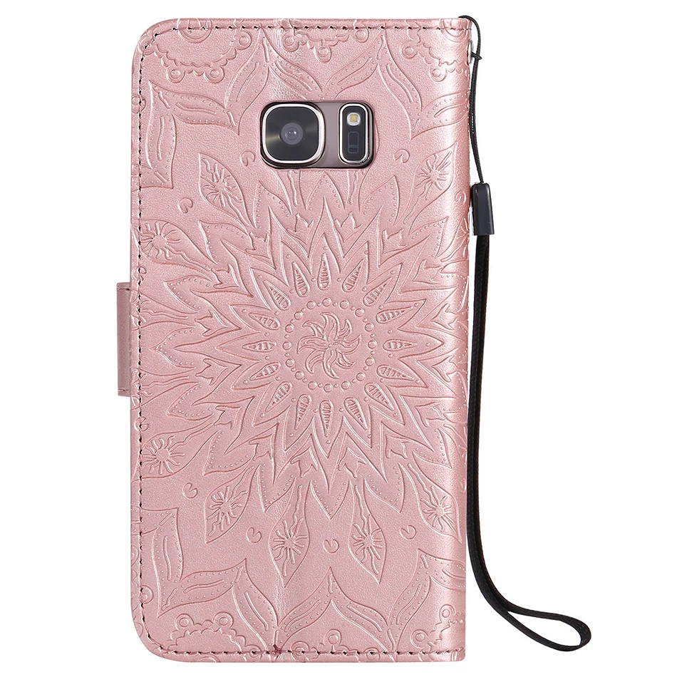 for A5 A3 J1 J3 J5 2016 2017 Prime Case Luxury Flip Wallet Sun flower Phone Back Cover for Samsung Galaxy S6 S7 edge Plus Coque (7)