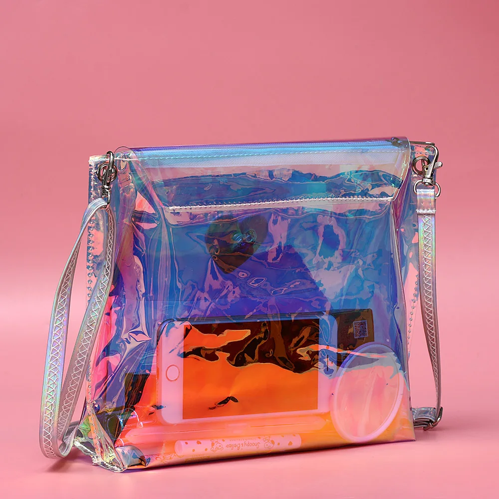 

Rainbow Laser Crossbody Bag Purse Women Translucent Reflective Cute Love Heart Mini Messenger Shoulder Bag Love Heart Handbag