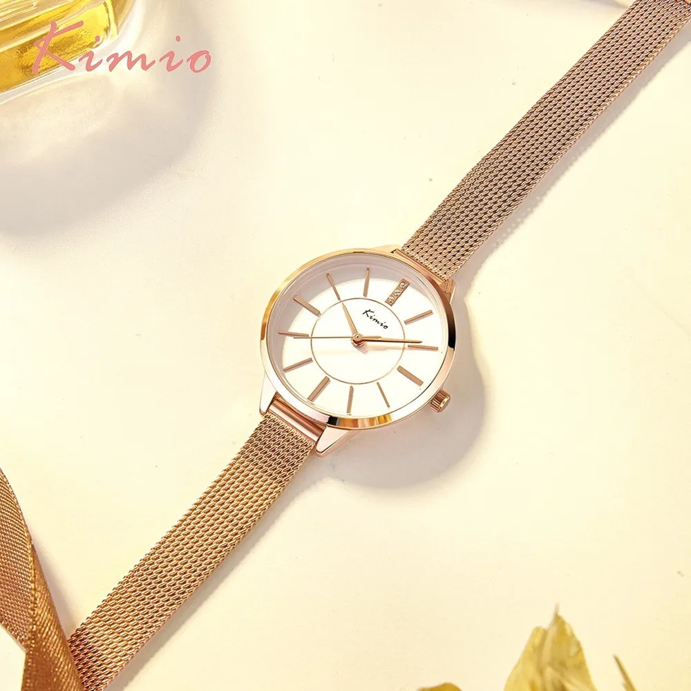 KIMIO Rhinestone Elegant Ladies Watch Women Dress Simple Mesh Stainless Steel Watch Strap Rose Gold Watch Woman Christmas Gift KIMIO Rhinestone Elegant Ladies Watch Women Dress Simple Mesh Stainless Steel Watch Strap Rose Gold Watch Woman Christmas Gift