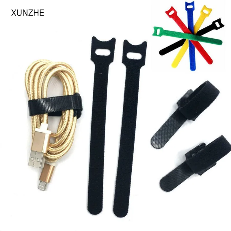 

XUNZHE Sticking Tape 20Pcs Cable Ties with Eyelet Holes organizer wiring harness cord Magic self adhesive hook loop Fastener