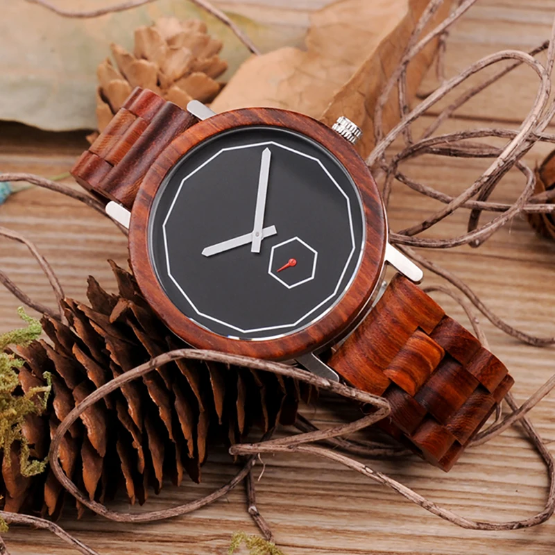 BOBO BIRD Mens Watch Red Sandalwood Analog Wooden Quartz wrist Watches With Luxury Watch Famous Brand in Gift Box Free Shipping