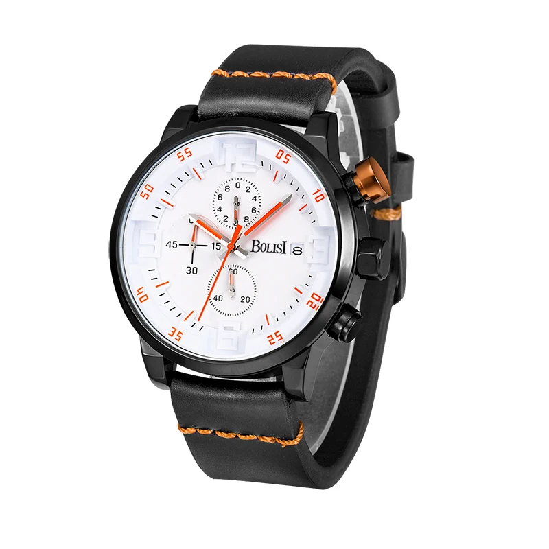 

BOLISI Chronograph Quartz Date Wrist Watch For Business Men Leather Watchband with Chronograph &