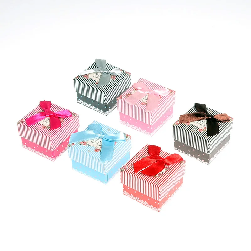 

1pc Fashion Jewelry Earring Bangle Gift Boxes Square Carton Bow Case for Rings