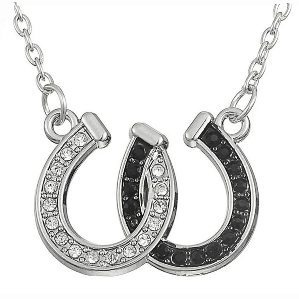 Rhinestone Double Horse Hoof Horseshoe Pendant Necklacein Pendant