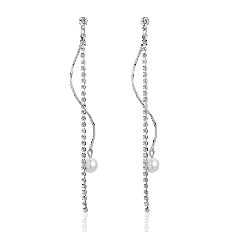 

HanCheng New Dangle Hanging Tassels Silver Long Earrings Rhinestone Drop Earrings For Women Square Jewelry brincos bijoux