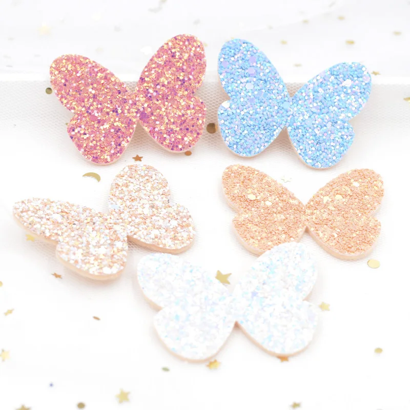

10Pcs Shiny Fabric Nonwoven Padded Patches Butterfly Sequins Appliques Crafts for Baby Girls Headwear Hair Clip Bow Ornament F63