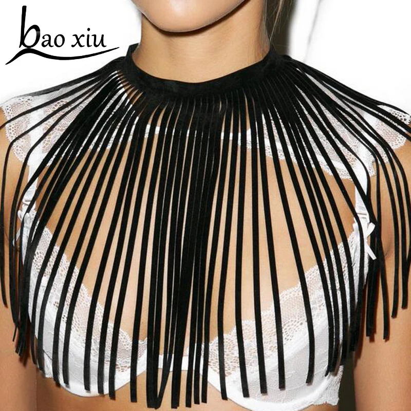 

New Black Suede Leather Cord Necklace Fashion Choker Statement Necklaces Collier Bijoux Collares Multilayer Tassel for Women