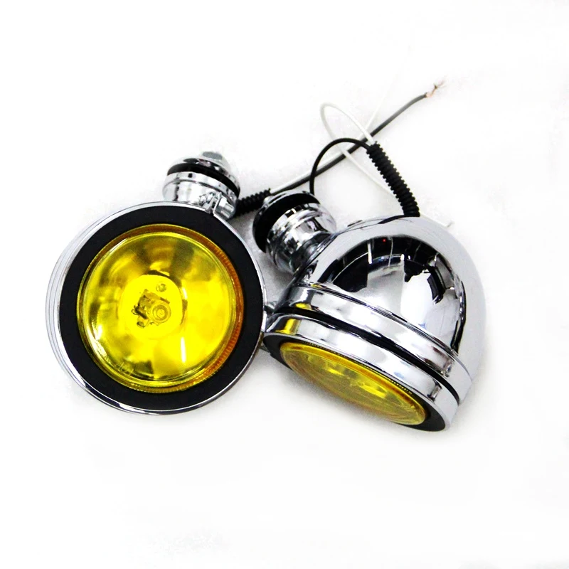 Chrome Housing Yellow Lens Motorcycle Fog Lamp Passing Driving Spot