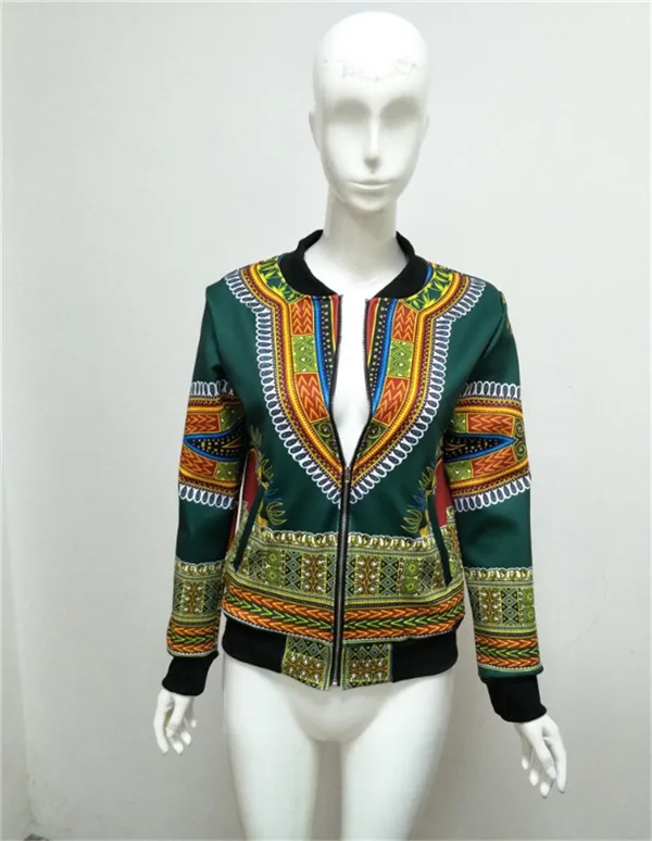 JYConline Африканский принт курточка бомбер пальто для будущих мам для женщин Куртка dashiki Женская Осенняя верхняя одежда Винтаж с длинным рукаво - Цвет: Зеленый