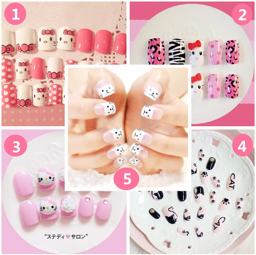 HELLO KITTY THEME Fake Nails False Ongles Full Nails Tips Art CAT