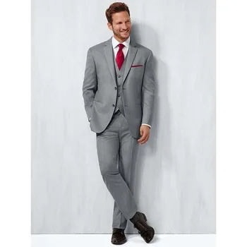 Cena 2019 Custom Made Groomsmen Notch Lapel Groom Smokingi światła Szary Mężczyźni Garnitury Na ślub Najlepszy Męski Blezer (kurtka + Spodnie + Kamizelka + Krawat)