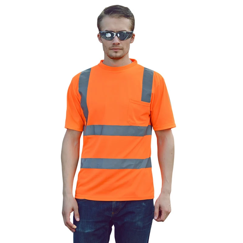 Флюоресцентный светоотражающий оранжевый футболка дышащая отражающая футболка защитная Рабочая рубашка для мужчин