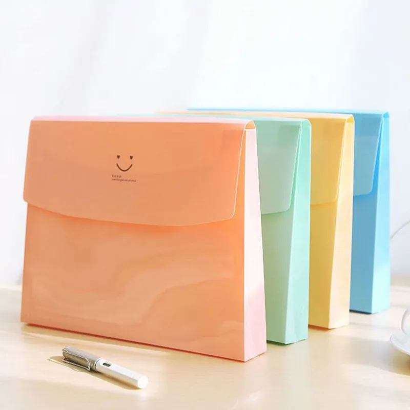 

Coloffice 1PC Candy Color Smile Folder A4 PVC Data File Folder Case For Clear Book Storage Document Bag Package School Office