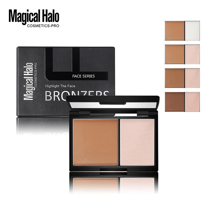 

Magical Halo 2 Colors Contouring Palette Highlighter Bronzer Powder Makeup Shading Powder 3D Face Makeup Base Powder with Mirror
