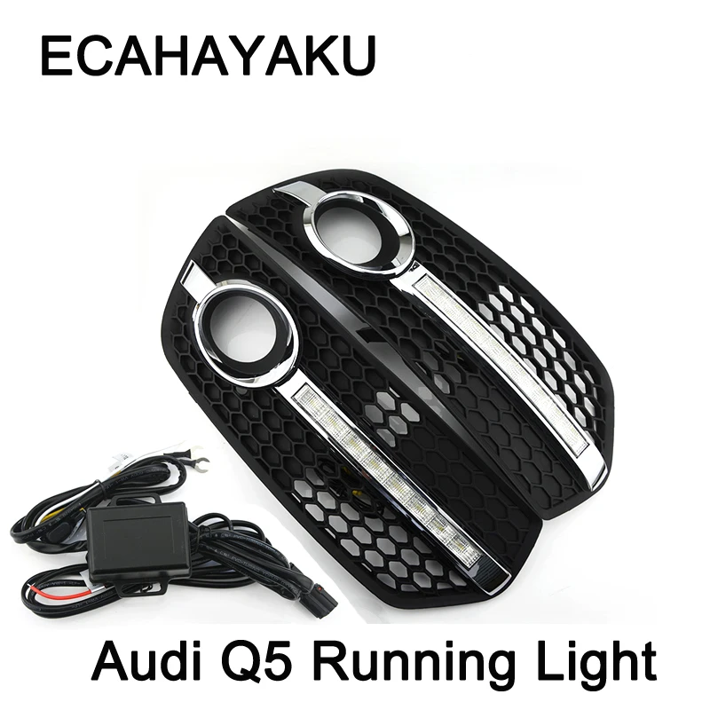

ECAHAYAKU 1 pair DRL Daytime driving Running Lights For Audi Q5 2009 2010 2011 2012 LED Daylight Fog Lamp cover hole light