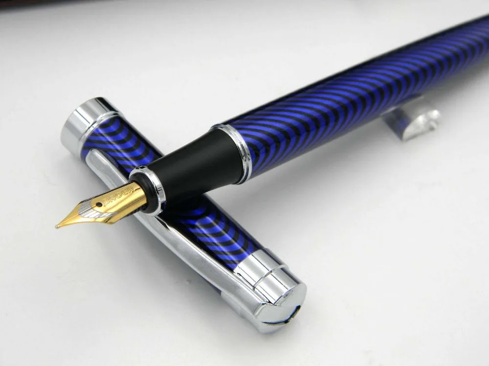 

baoer 027 Blue Stripe Silver Trim Metal Fountain Pen