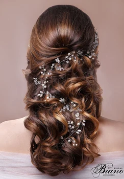 

Vintage Bridal Headdress 100 CM Woman Pearls Beaded Golden/ White Hair Accessories Wedding Party Gifts New Arrival