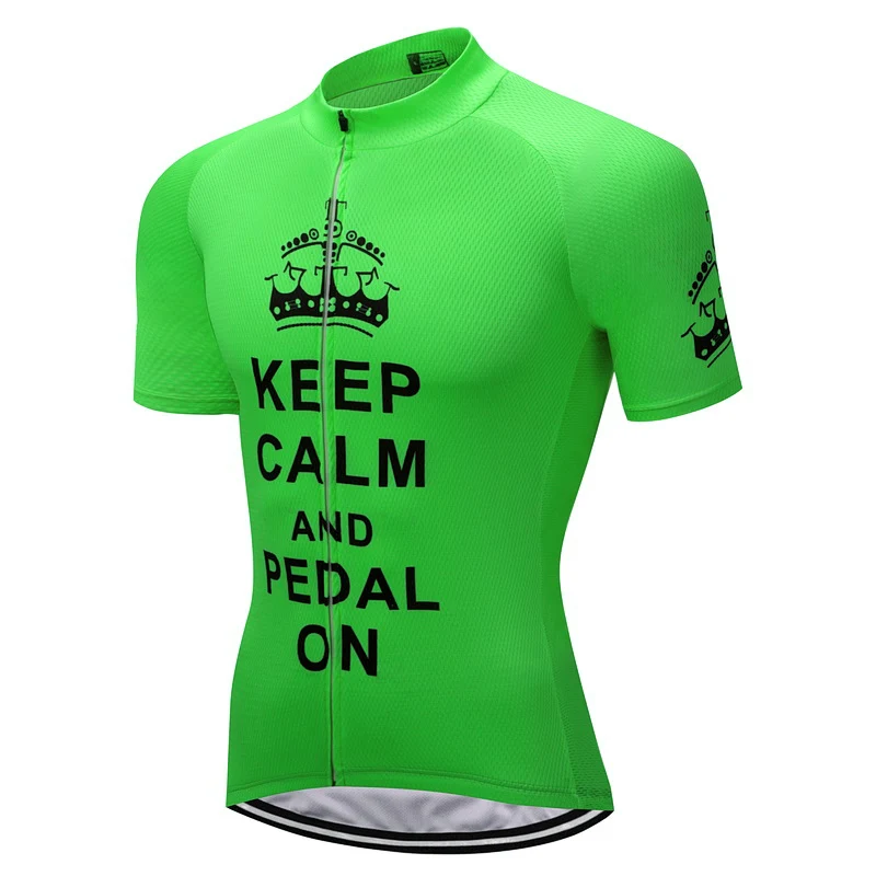 Новинка, мультяшная футболка для велоспорта Keep CALM AND RIDE ON, с коротким рукавом, синяя, забавная, для велоспорта, футболка для велоспорта, Джерси зеленого цвета