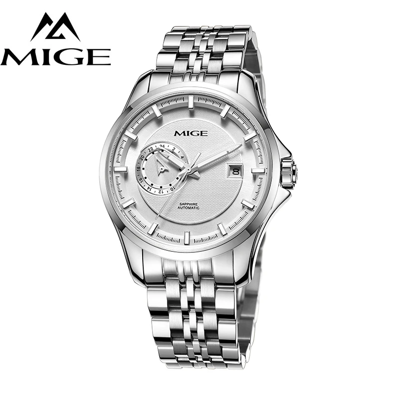 

MIGE Watch Men Mechanical Wristwatch Synthetic Sapphire Crystal Tourbillion Transparent Bottom Cover Stainless Steel Watch Bands