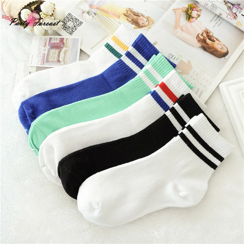 

PF Women's Cotton Socks with Stripes Pattern Spring Summer Female Sokken Solid Color Socks Funny Chaussettes Femme Fantaisie