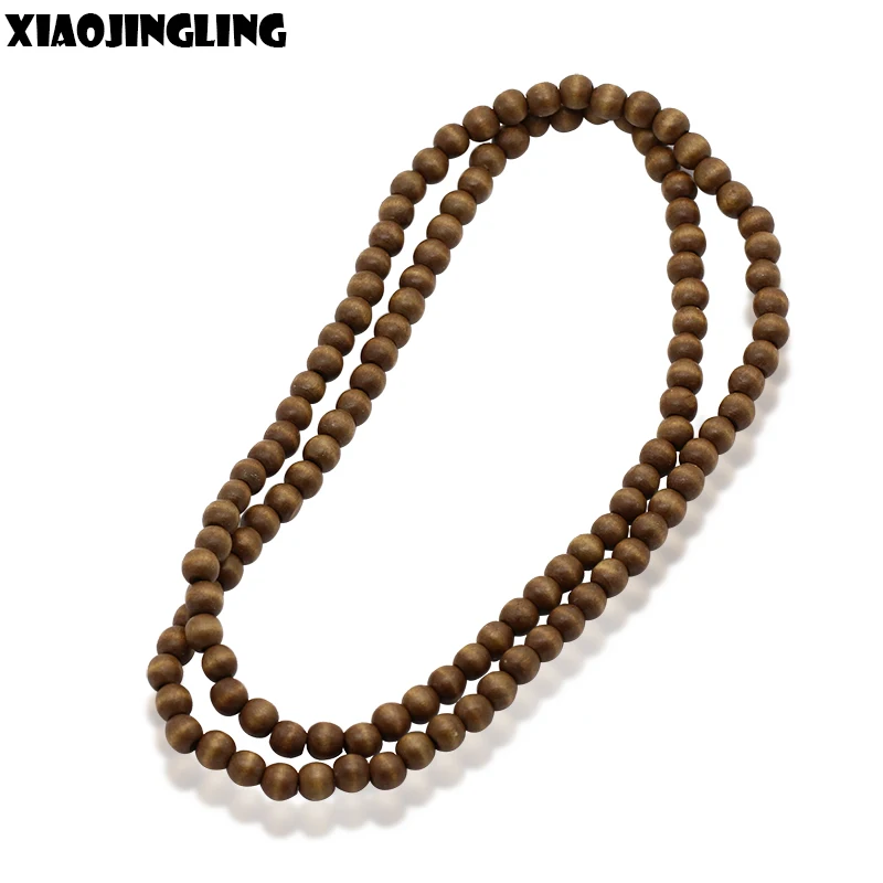 

XIAOJINGLING 8 Colors Wood Beaded Handmade String Long Chain Necklaces Women Men Wooden Beads Ethnic Jewelry DIY Accessories