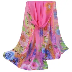 Jinggton Овальный повелительница Для женщин цветочные принты шаль шифон шарф шаль Обёрточная бумага шарф Четыре цвета розовый, желтый, синий