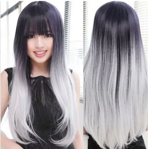 

Wig Fashion Women Heat Resistant Long gray mix Black Hair Cosplay Costume Wigs free shipping