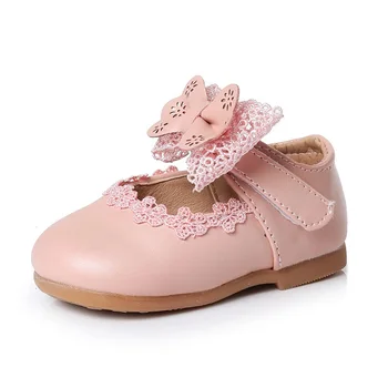 

CUZULLAA Girls Spring Princess Lace Casual Shoes Fashion Kids Bow Flat Shoes Children Baby Soft Sole Slip-on Shoes Size 21-30