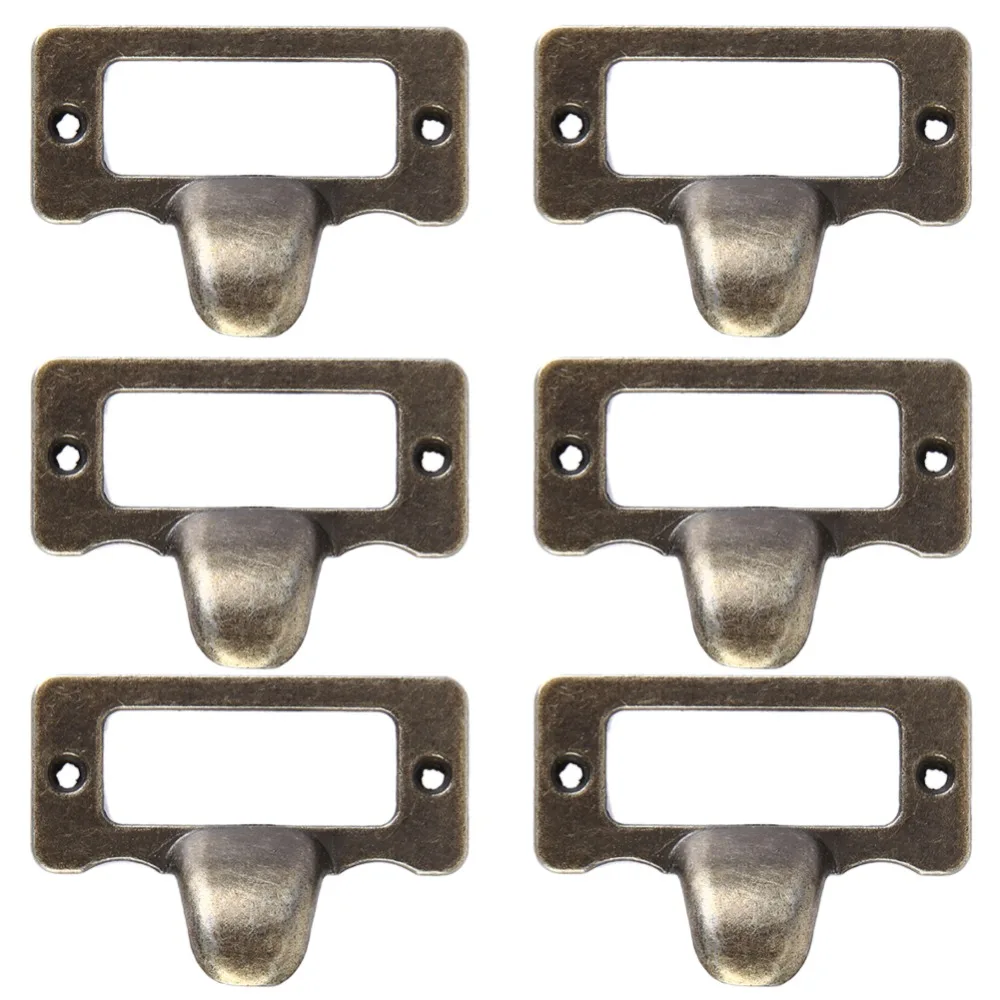 6pcs Handle File Name Card File Cabinet Handles Label Hold Antique