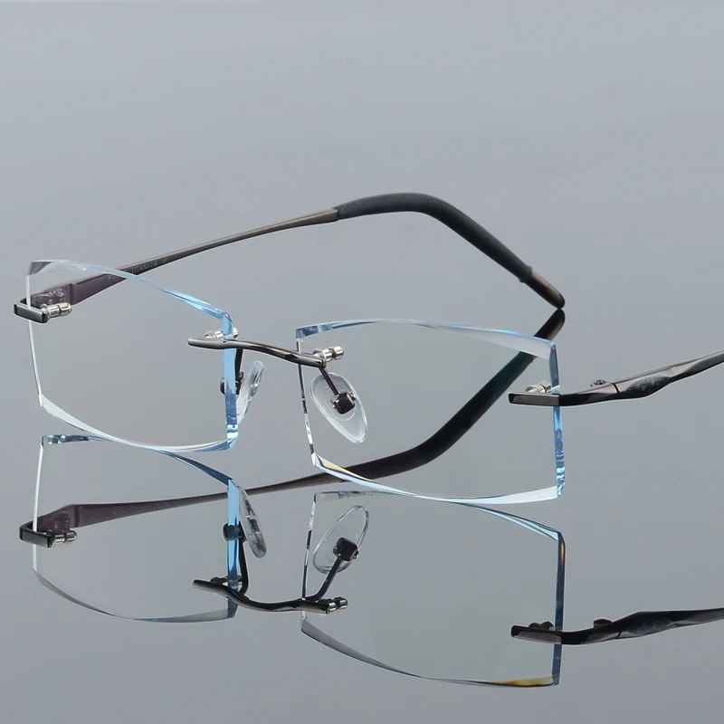 

2017Rimless Titanium Frame Eyeglasses Unisex Presbyopic Ti Frame Gold Myopic Glasses Ceramic Nose Pards Prescription Eye Glasses