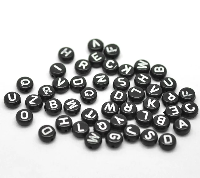 Doreen Box Black Mixed Alphabet/ Letter Rondelle Beads 7mm(1/4"), 1000Pcs (B1793 Doreen Box Black Mixed Alphabet/ Letter Rondelle Beads 7mm(1/4"), 1000Pcs (B1793