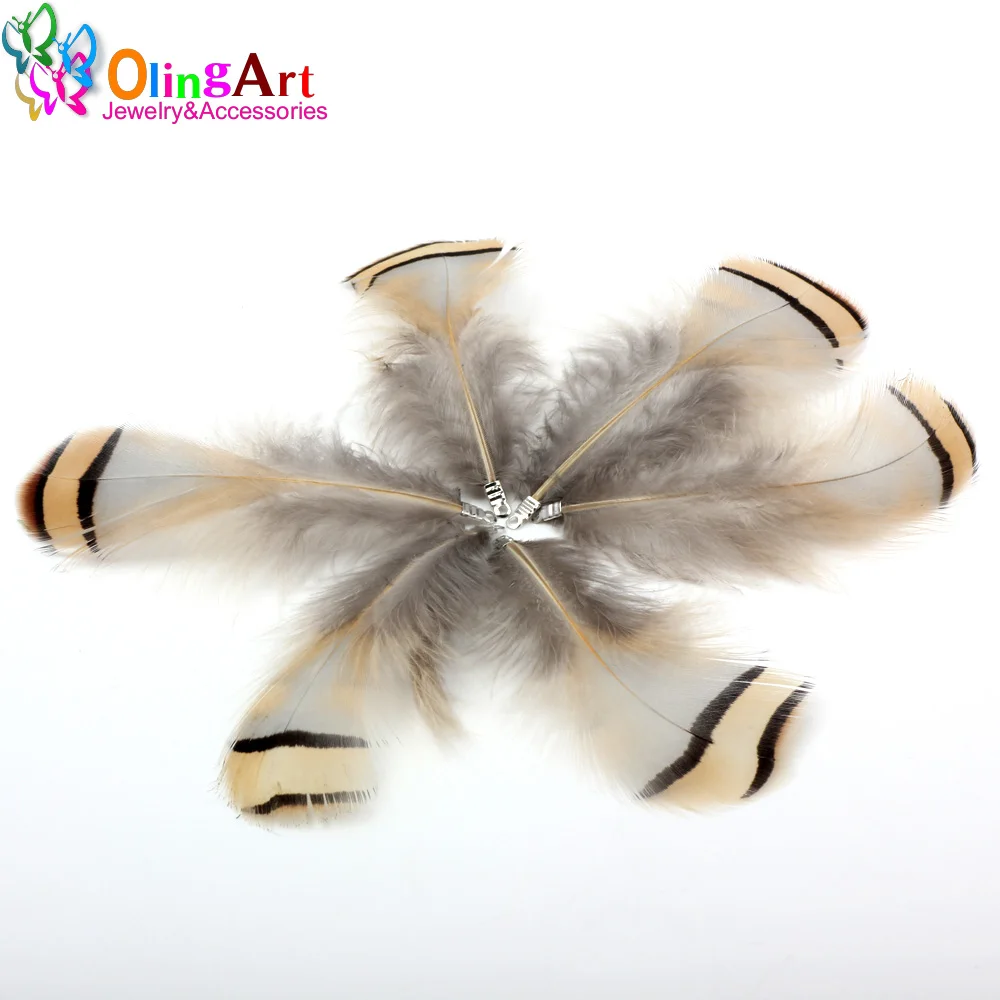 

OlingArt Natural Feathers 12pcs 8cm White Black Stripes Women Necklace Earrings Tassels DIY Jewelry Making Keychain Pendants